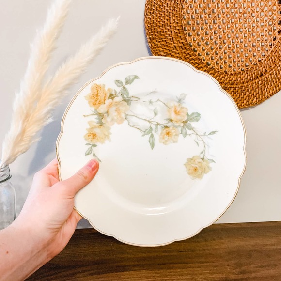 Vintage Other - Vintage Yellow Floral Painted 9.5" Dinner Plate